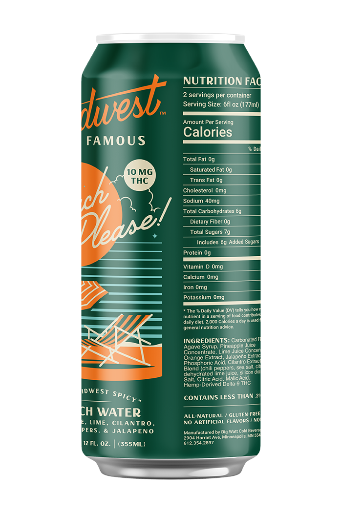 a green can of "beach please" thc ranch water