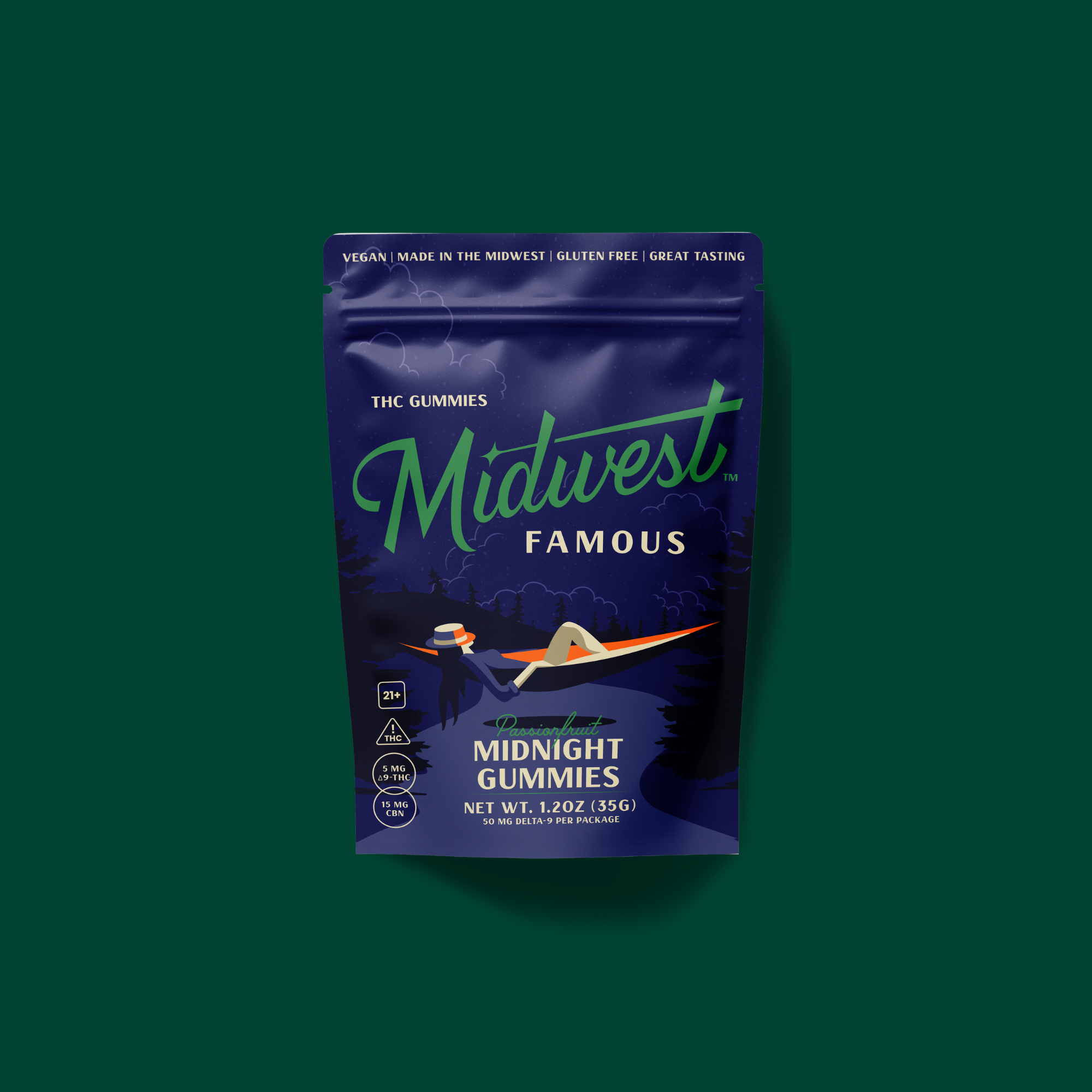a bag of passionfruit midnight THC gummies