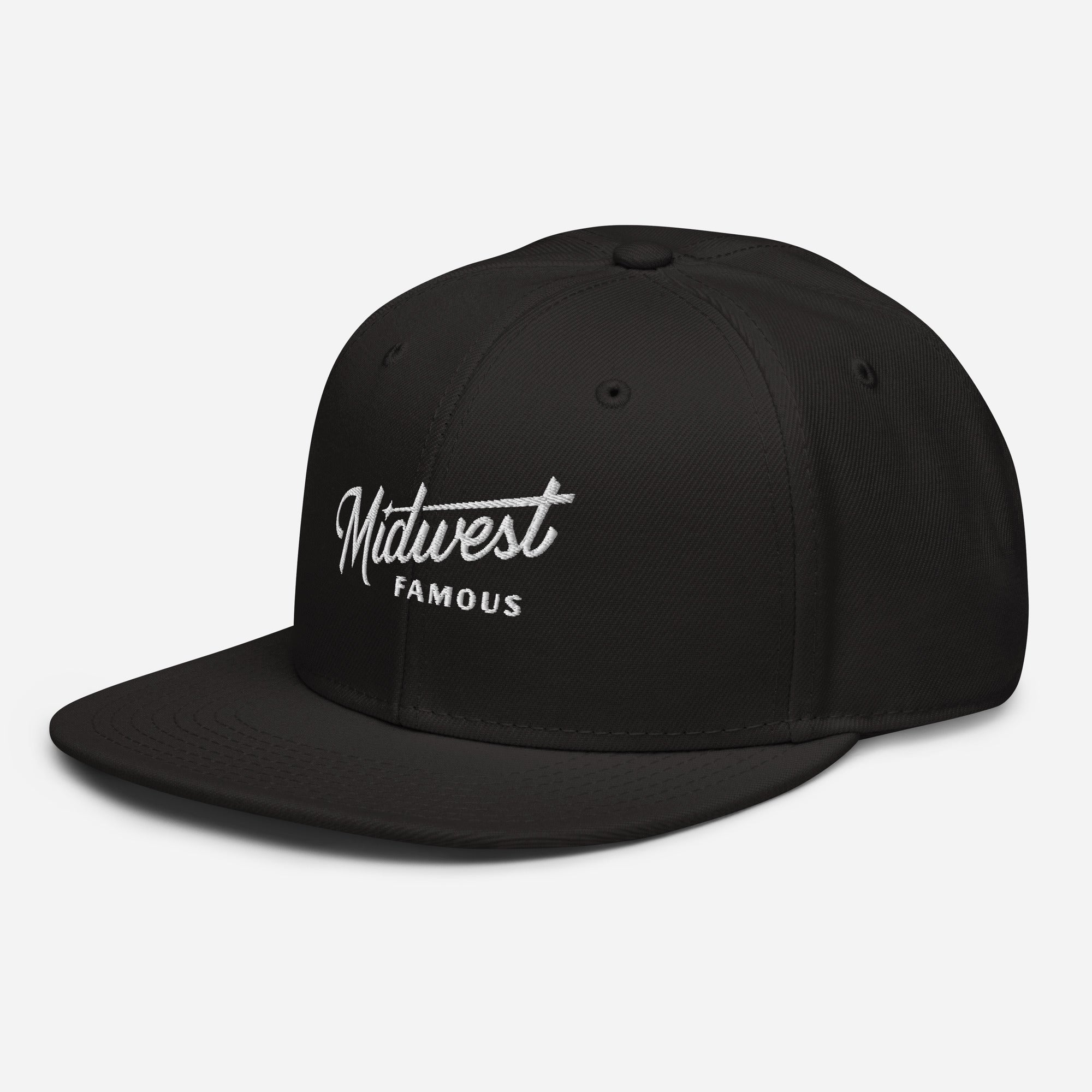 a black snap back hat