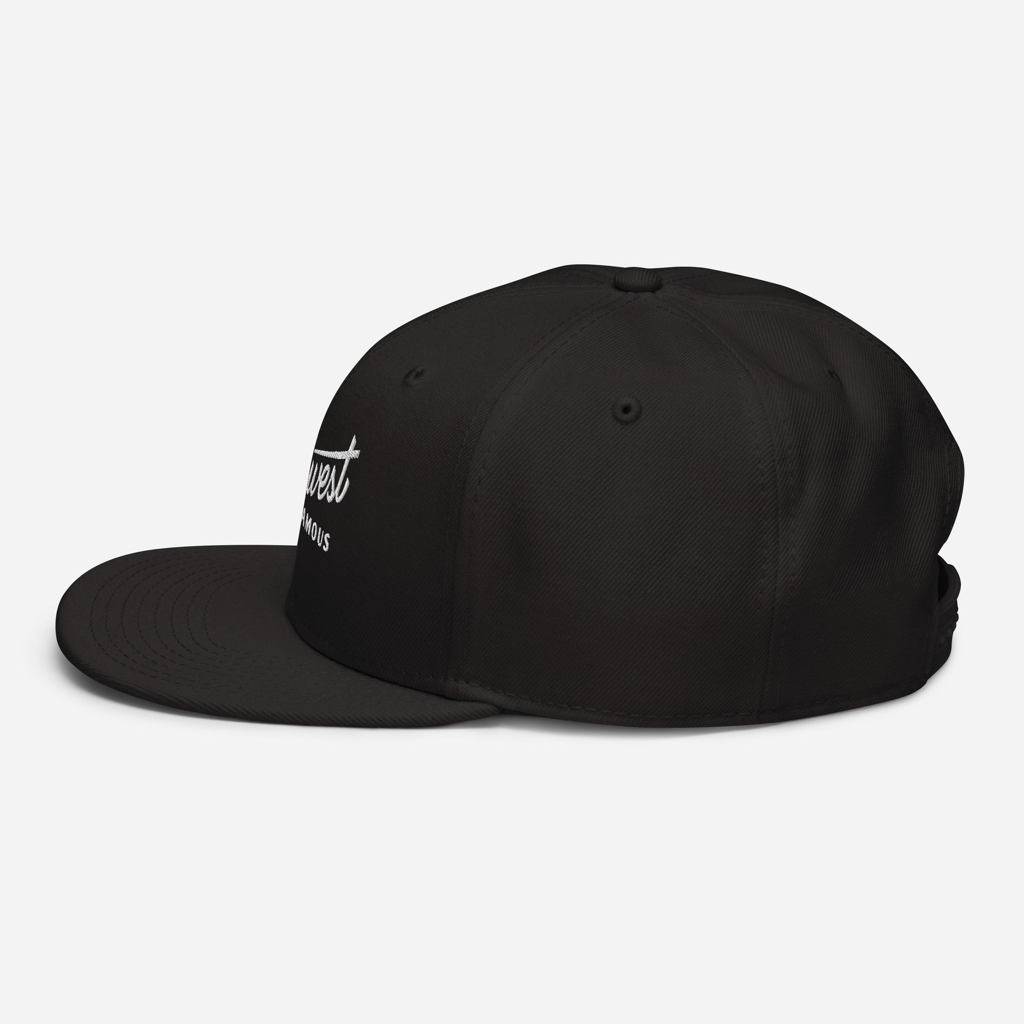a black snap back hat