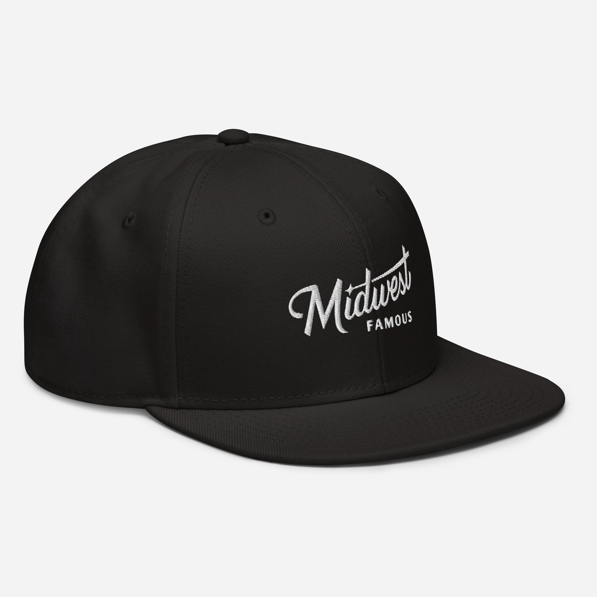 a black snap back hat