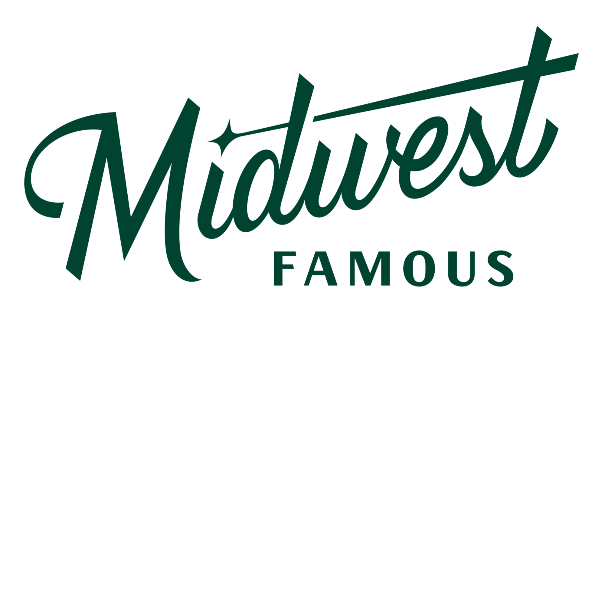 The green Midwest Famous cursive text logo