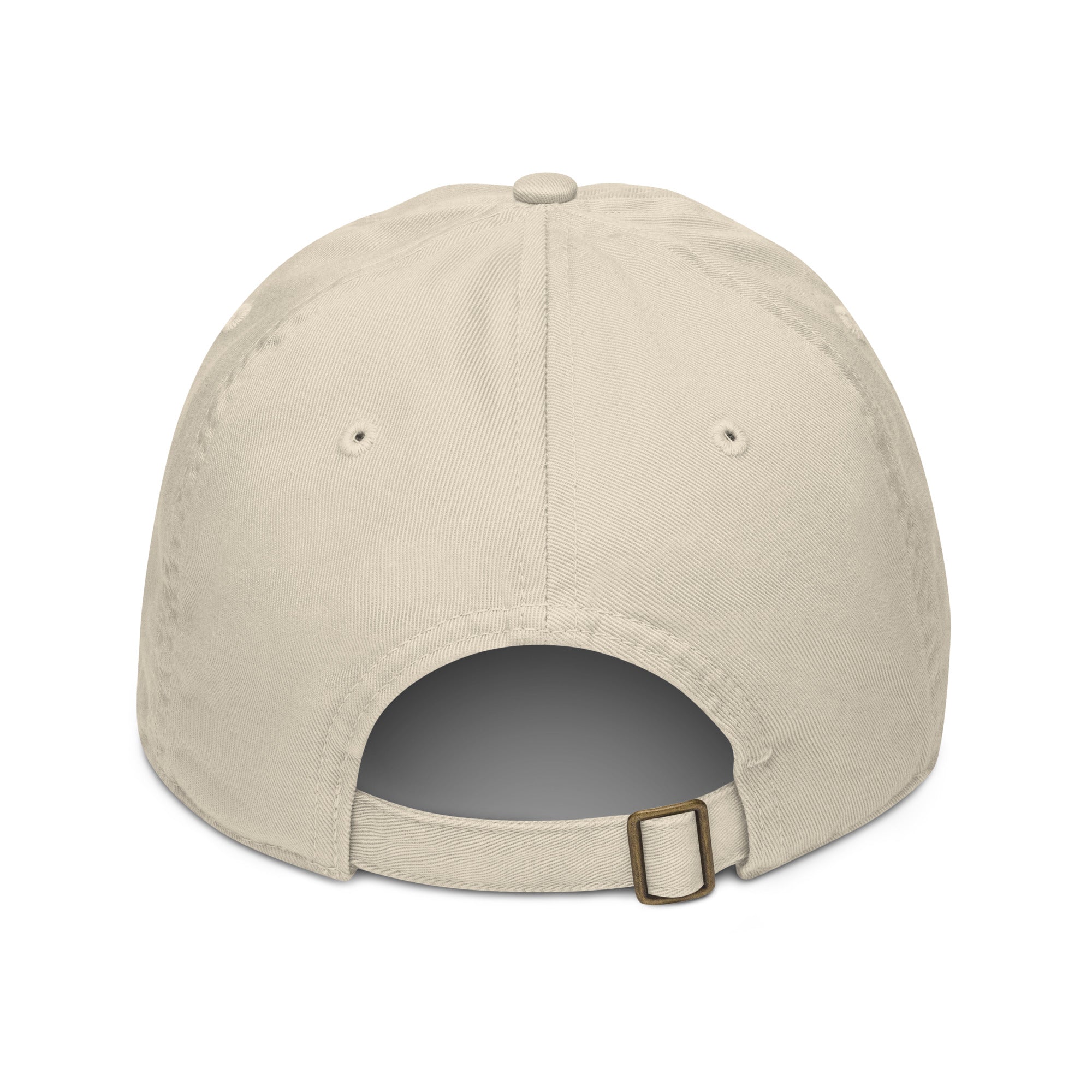 a tan baseball cap from behind